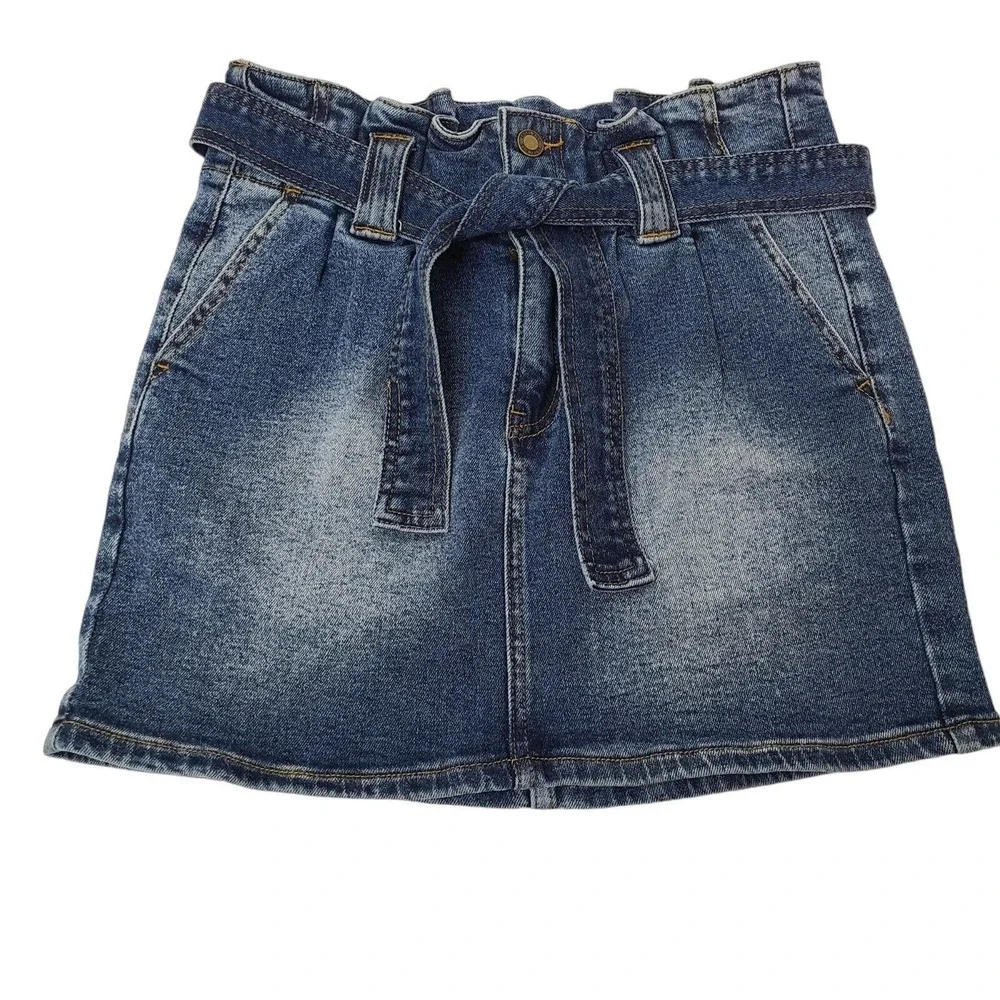Angel Kiss Womens Size Small Paper Bag High Waist Blue Denim Jean‎ Skirt